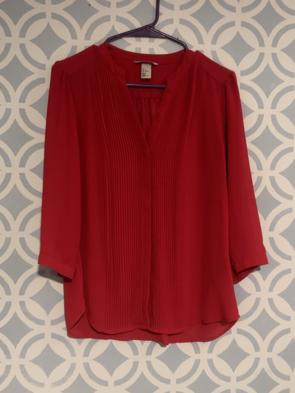 H&M Red Pleated V-Neck Blouse